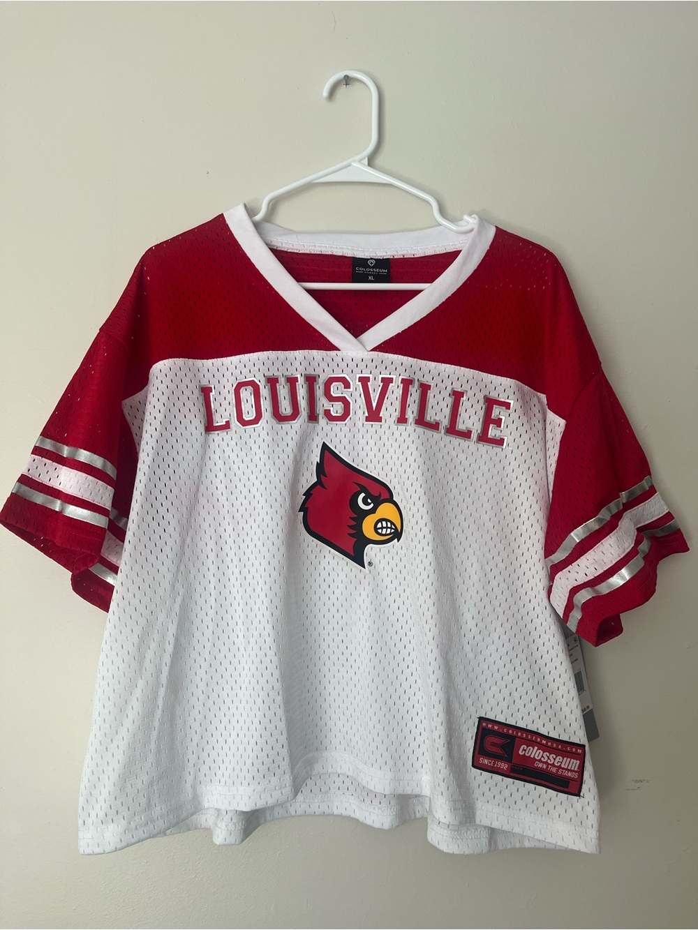 Colosseum Louisville Cardinals Women’s White and Red Mesh Jersey Top